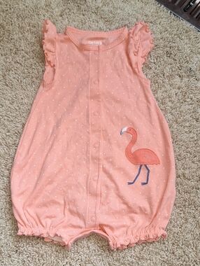 Carter's Peach Polka Dot Flamingo Romper